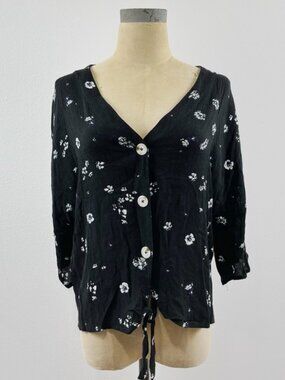 Eyeshadow Floral Boho Button Down Top Women’s Size Large Black White
